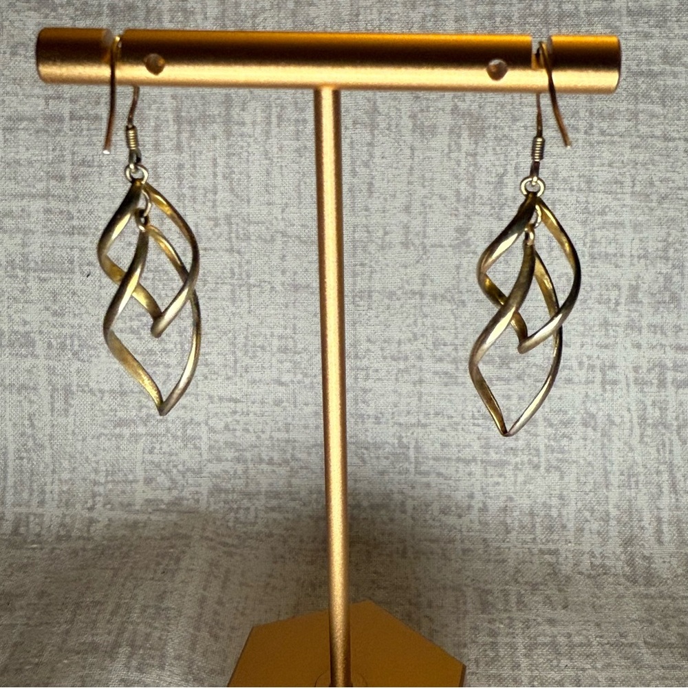 Vintage Gold-Plated Sterling Silver Twisted Drop Earrings - Picture 3 of 5